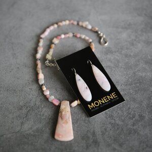 Peruvian Pink Opal, Hematite and Sterling Necklace and Earrings Set